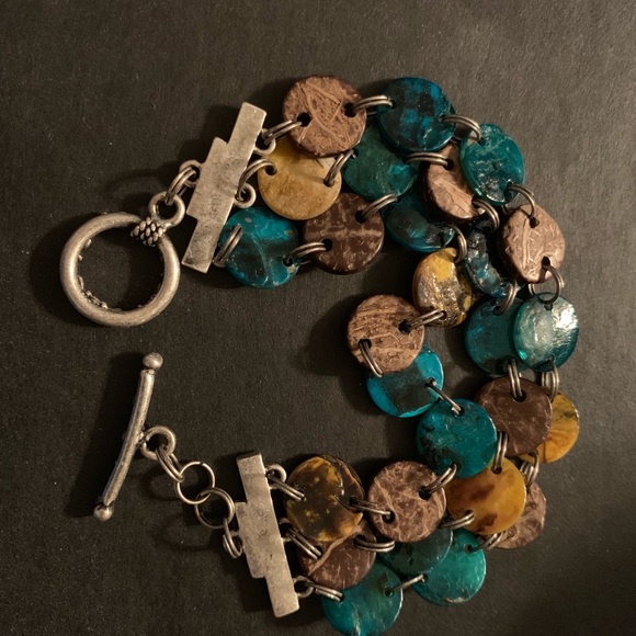 3 Strand aloha abalone and wood bracelet - Picture 2 of 7